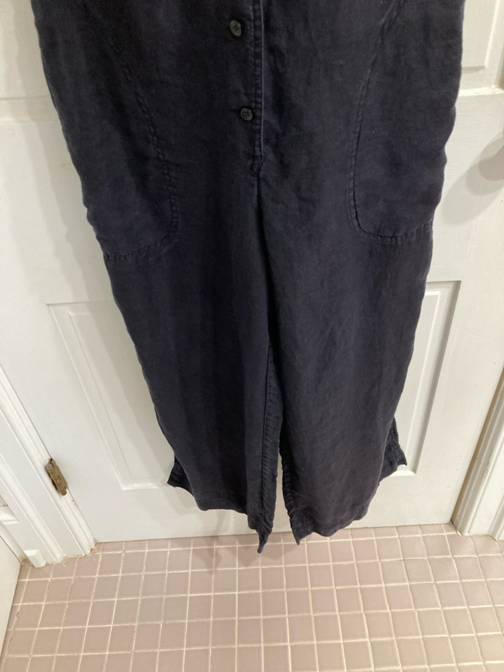 J CrewSleeveless Button-Front Jumpsuit in Deep Black linen wide leg - Picture 4 of 6